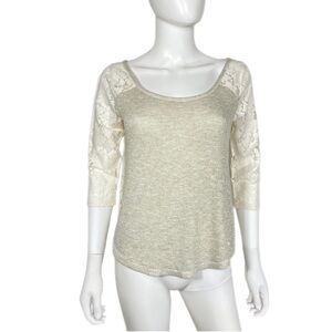 Abercrombie & Fitch 3/4 Sleeve Lace & Gold Knit Top